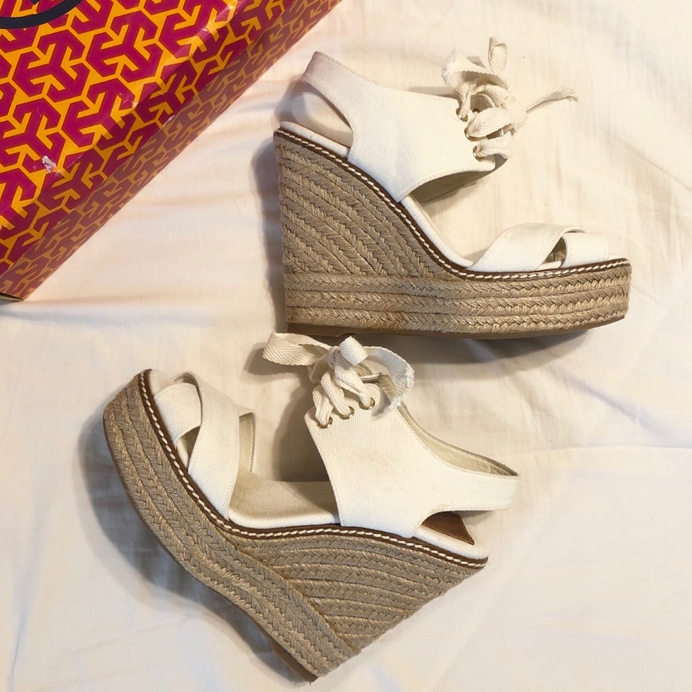 Tory Burch - Lace Up Espadrille Wedges